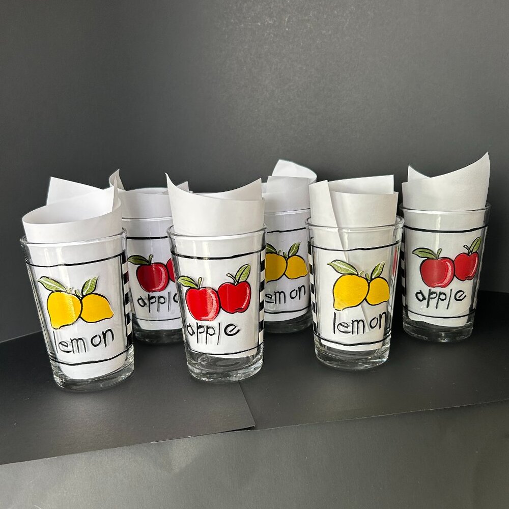 Vintage KIG Juice Glasses Apple and Lemon design - Set of Six!